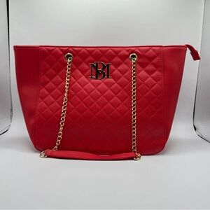 Badgley Mischka Red Quilted Tote with Gold Chain New with tags